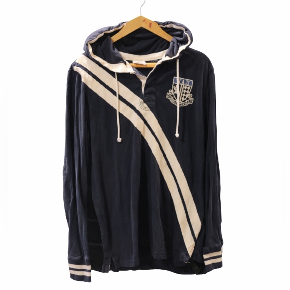 Who.A.U Navy Blue Hooded Men's Rugby shirt